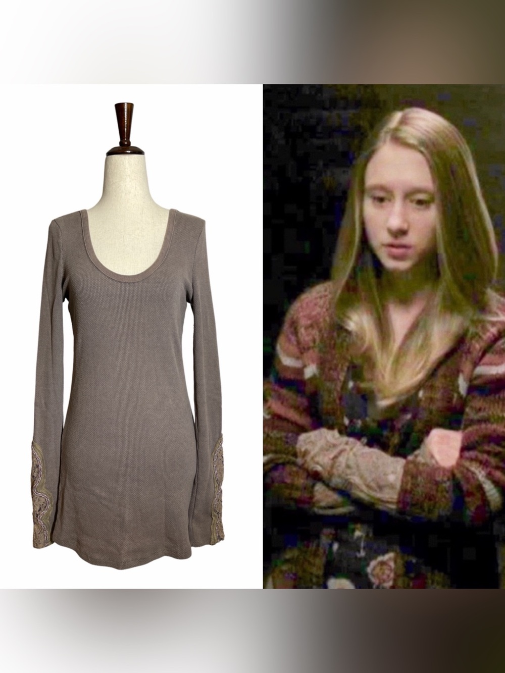 Free People • Crafty Lace Cuff Thermal Top Mocha M ASO Violet Harmon